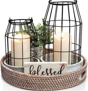 Rustic Farmhouse Lantern Decor - Stylish Decorative Lanterns for Your Living Room, Fireplace Mantle or Kitchen Dining Table - Modern Upscale Beauty for Your Entire Home