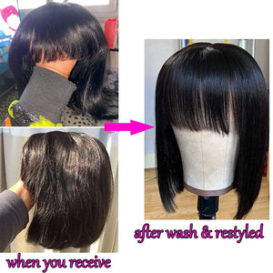 Go Bob Wig with Bangs Human Hair 