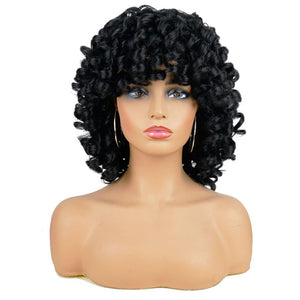 Short Loose Curly Wigs for Black Women Afro Wig for Black Women Curly Wig for Women Synthetic Wigs for Women Fluffy Natural Wigs Half Wigs Soft Hair Black Wigs (#1B Natural Black)