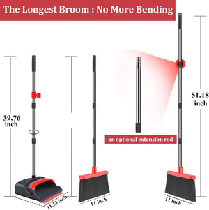 Broom and Dustpan Set for Home, Stand up Broom and Dustpan Combo for Office, Indoor&Outdoor Sweeping (Black&Red)