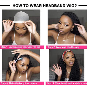 Headband Wig Human Hair Deep Wave 12 Inches 