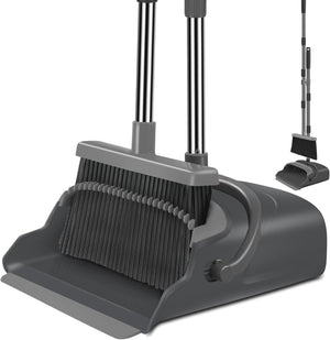 Broom and Dustpan Set for Home, Stand up Broom and Dustpan Combo for Office, Indoor&Outdoor Sweeping (Black&Red)