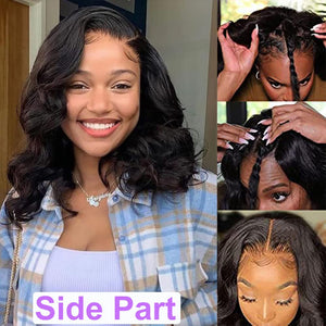 Body Wave V Part Wig Short Brazilian Virgin Human Hair Wigs for Black Women Thin Part Wig Glueless Clip in Half Wig Upgrade U Part Wig Beginner Friendly No Sew in No Glue 180% Density 8Inch