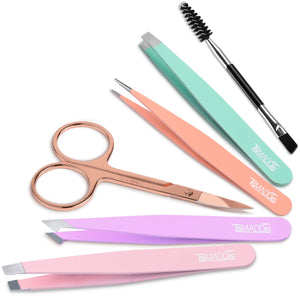 6 Pcs tweezers and scissors for precise eyebrow shaping and ingrown hair removal