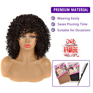 Afro Curly Wig with Bangs -1 Wig Comb and 4Pcs Wig Caps