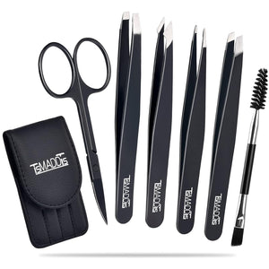 6 Pcs tweezers and scissors for precise eyebrow shaping and ingrown hair removal