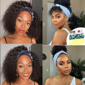 Headband Wig Human Hair Deep Wave 12 Inches 