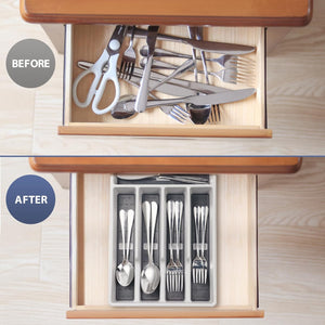 Silverware Drawer Utensil Organizer with Non-Slip TPR Linings