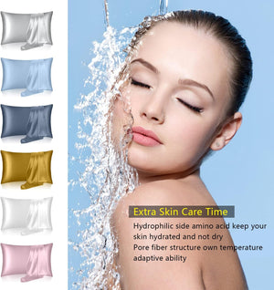 Silk Pillowcase for Hair and Skin, Anti Acne Cooling Sleep with Hidden Zipper