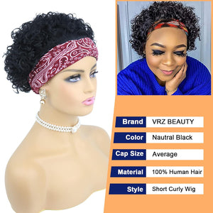 Short Curly Headband Wig Human Hair Wigs 6 Inch