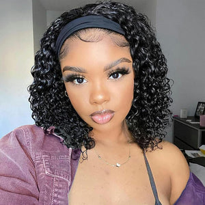 Headband Wig Human Hair Deep Wave 12 Inches 