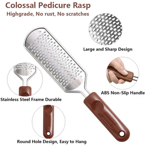 Colossal Foot Rasp & Wood Handle Callus Shaver (10 Replacement & 1 Foot File Heads)