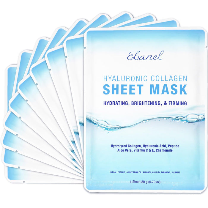 Ebanel 10 Pack Collagen Face Mask, Instant Brightening & Hydrating Face Sheet Mask with Aloe Vera