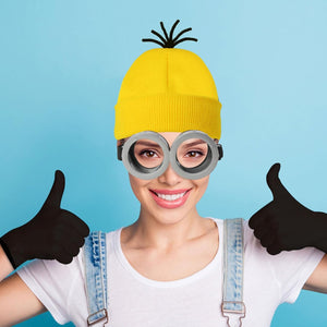 3 Pcs Halloween Costume Goggles Glasses/Yellow Beanie/Gloves for Men Women