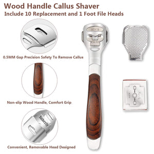 Colossal Foot Rasp & Wood Handle Callus Shaver (10 Replacement & 1 Foot File Heads)