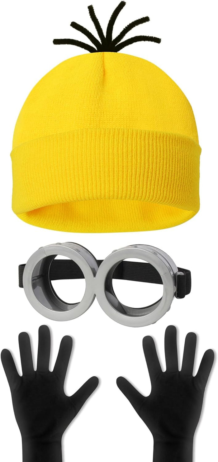 3 Pcs Halloween Costume Goggles Glasses/Yellow Beanie/Gloves for Men Women