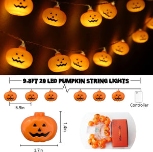 Halloween Pumpkin String Lights - 20 LED 9.8 FT 3D