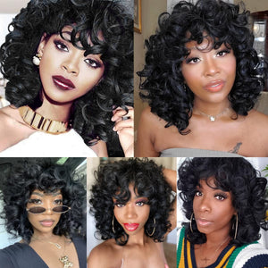 Curly Wigs for Black Women Short Kinky Curly Black Wigs for Women Big Curly Afro Soft Wig with Bangs Heat Resistant Natural Cute Synthetic Wig with Accessories Z014