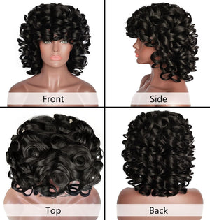 Curly Wigs for Black Women Short Kinky Curly Black Wigs for Women Big Curly Afro Soft Wig with Bangs Heat Resistant Natural Cute Synthetic Wig with Accessories Z014