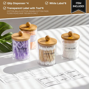 4 Pack Qtip Holder Dispenser with Bamboo Lids