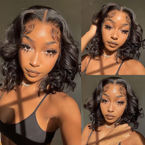 Body Wave V Part Wig Short Brazilian Virgin Human Hair Wigs for Black Women Thin Part Wig Glueless Clip in Half Wig Upgrade U Part Wig Beginner Friendly No Sew in No Glue 180% Density 8Inch