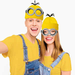 3 Pcs Halloween Costume Goggles Glasses/Yellow Beanie/Gloves for Men Women