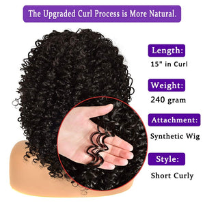 Afro Curly Wig with Bangs -1 Wig Comb and 4Pcs Wig Caps