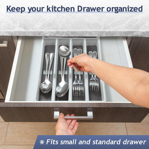 Silverware Drawer Utensil Organizer with Non-Slip TPR Linings