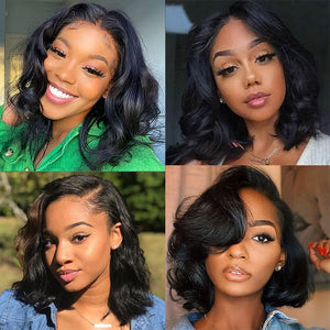 Body Wave V Part Wig Short Brazilian Virgin Human Hair Wigs for Black Women Thin Part Wig Glueless Clip in Half Wig Upgrade U Part Wig Beginner Friendly No Sew in No Glue 180% Density 8Inch