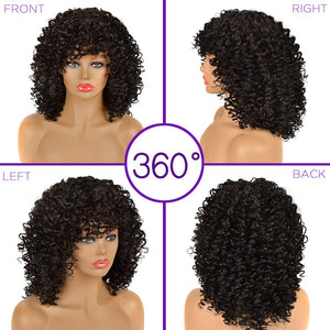 Afro Curly Wig with Bangs -1 Wig Comb and 4Pcs Wig Caps