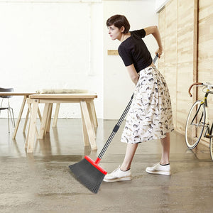 Broom and Dustpan Set for Home, Stand up Broom and Dustpan Combo for Office, Indoor&Outdoor Sweeping (Black&Red)