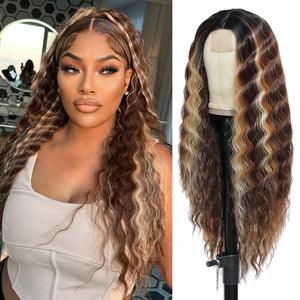 28 Inch Long Curly Synthetic Hair Wigs for Women Black Lace Front Wig Synthetic Curly Wigs Deep Wave Wig with 4" Simulated Scalp Natural Crimps Curls Hair Replacement Wigs for Daily Party Use 1B#