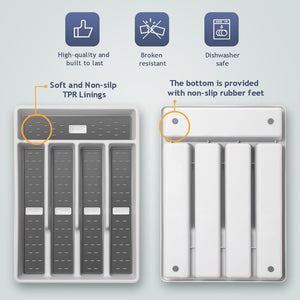 Silverware Drawer Utensil Organizer with Non-Slip TPR Linings