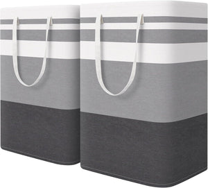 2-Pack Large Laundry Basket, Waterproof, Freestanding (Gradient Grey, 75L)