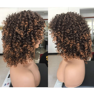 Short Curly Wig for Black Women with Bangs Big Bouncy Fluffy Kinky Curly Wig Heat Resist Soft Synthetic 2Tone Ombre Darkest Brown Short Curly Afro Wig