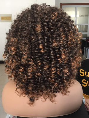 Short Curly Wig for Black Women with Bangs Big Bouncy Fluffy Kinky Curly Wig Heat Resist Soft Synthetic 2Tone Ombre Darkest Brown Short Curly Afro Wig