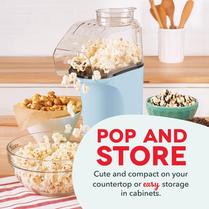 Hot Air Popcorn Popper Maker with Measuring Cup to Portion Popping Corn Kernels + Melt Butter, 16 Cups - Dream Blue