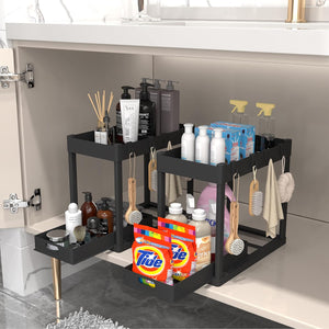 2 Tier Under Sink Sliding Organizer with 4 Hooks - 2 pc