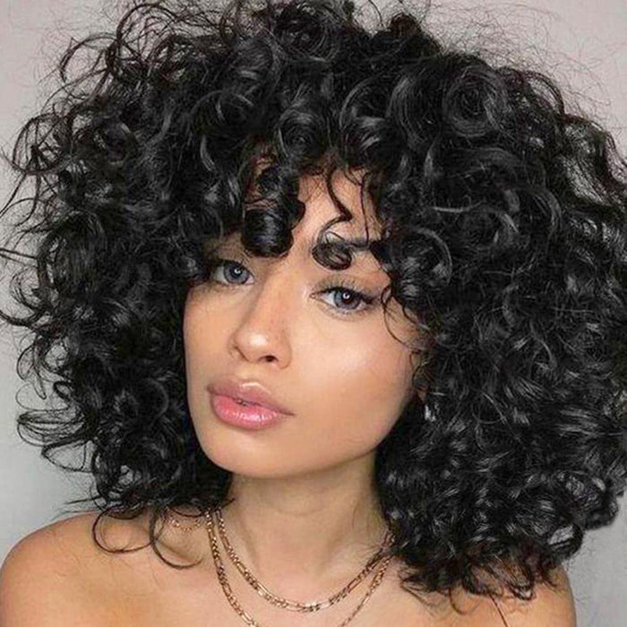 Short Loose Curly Wigs for Black Women Afro Wig for Black Women Curly Wig for Women Synthetic Wigs for Women Fluffy Natural Wigs Half Wigs Soft Hair Black Wigs (#1B Natural Black)