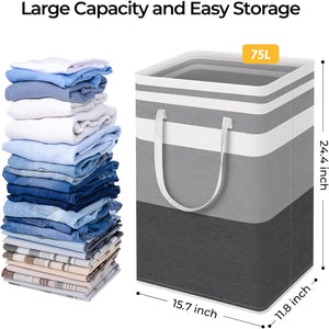 2-Pack Large Laundry Basket, Waterproof, Freestanding (Gradient Grey, 75L)