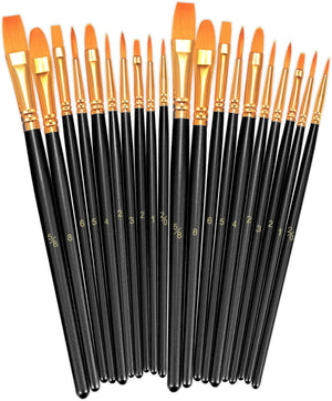 2 Pack 20 Pcs Round-Pointed Tip Paintbrushes Nylon Hair