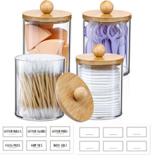 4 Pack Qtip Holder Dispenser with Bamboo Lids