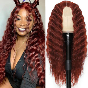 28 Inch Long Curly Synthetic Hair Wigs for Women Black Lace Front Wig Synthetic Curly Wigs Deep Wave Wig with 4" Simulated Scalp Natural Crimps Curls Hair Replacement Wigs for Daily Party Use 1B#