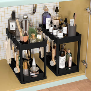 2 Tier Under Sink Sliding Organizer with 4 Hooks - 2 pc