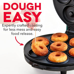 Mini Donut Maker Machine for Kid-Friendly Breakfast, Snacks, Desserts & More with Non-Stick Surface, Makes 7 Doughnuts - Aqua