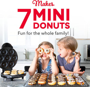 Mini Donut Maker Machine for Kid-Friendly Breakfast, Snacks, Desserts & More with Non-Stick Surface, Makes 7 Doughnuts - Aqua