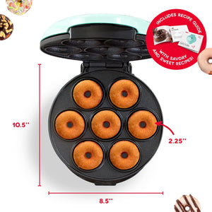 Mini Donut Maker Machine for Kid-Friendly Breakfast, Snacks, Desserts & More with Non-Stick Surface, Makes 7 Doughnuts - Aqua