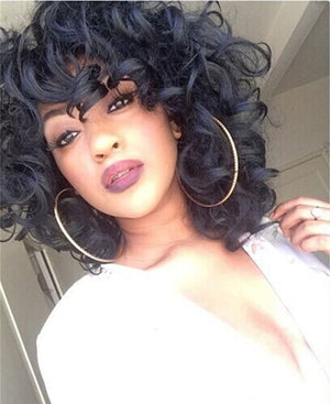 Curly Wigs for Black Women Short Kinky Curly Black Wigs for Women Big Curly Afro Soft Wig with Bangs Heat Resistant Natural Cute Synthetic Wig with Accessories Z014