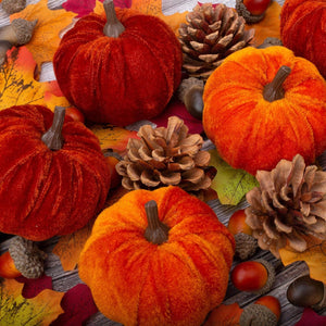 12 Pcs Artificial Pumpkins Velvet Pumpkins with Assorted Sizes Fall 