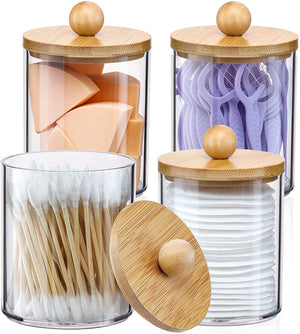 4 Pack Qtip Holder Dispenser with Bamboo Lids